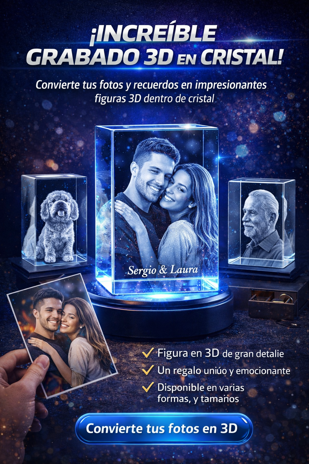 Grabado 3D en cristal para regalos y premios personalizados